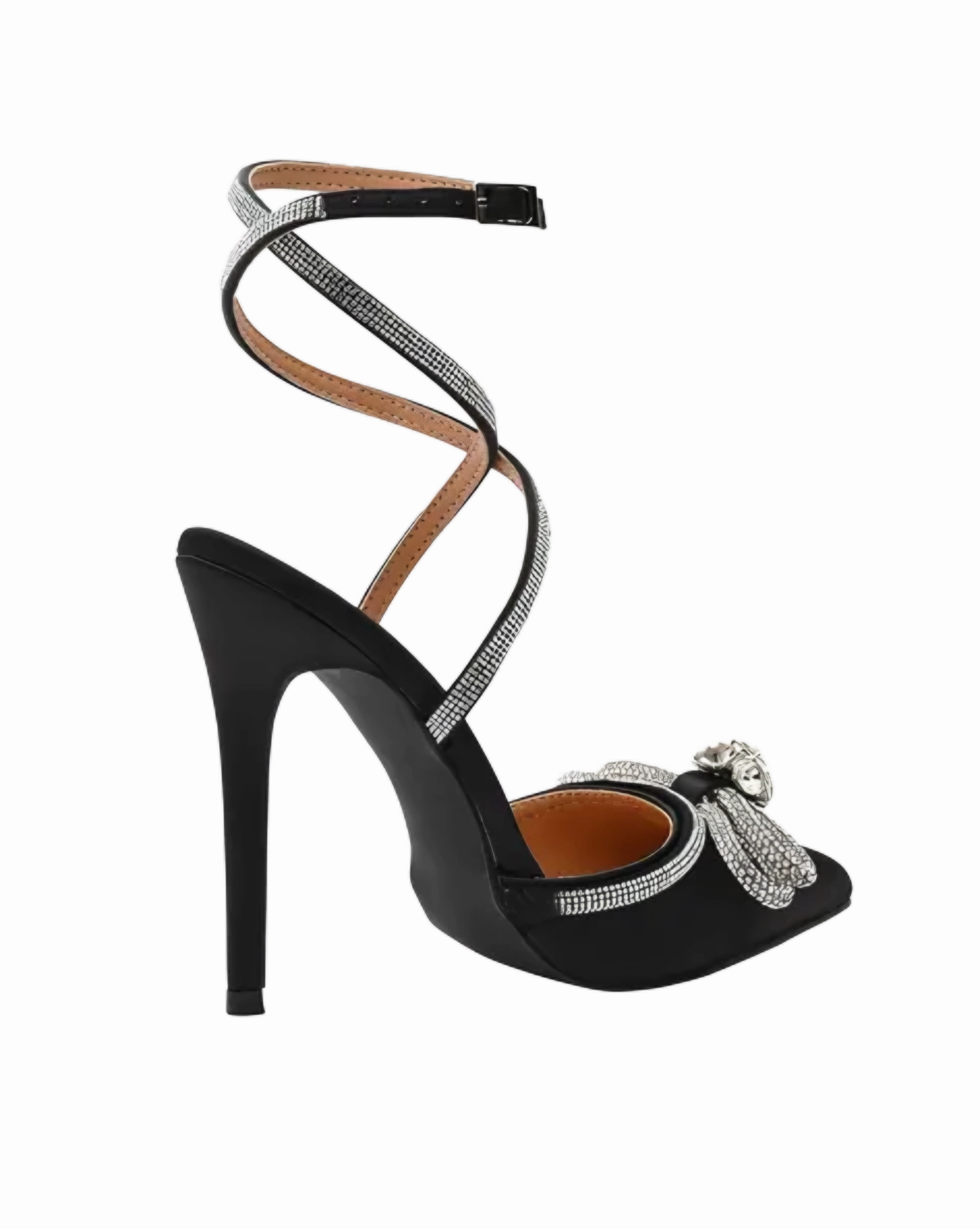 Athena's Charm- Black Rhinestone bow tie-up Heels