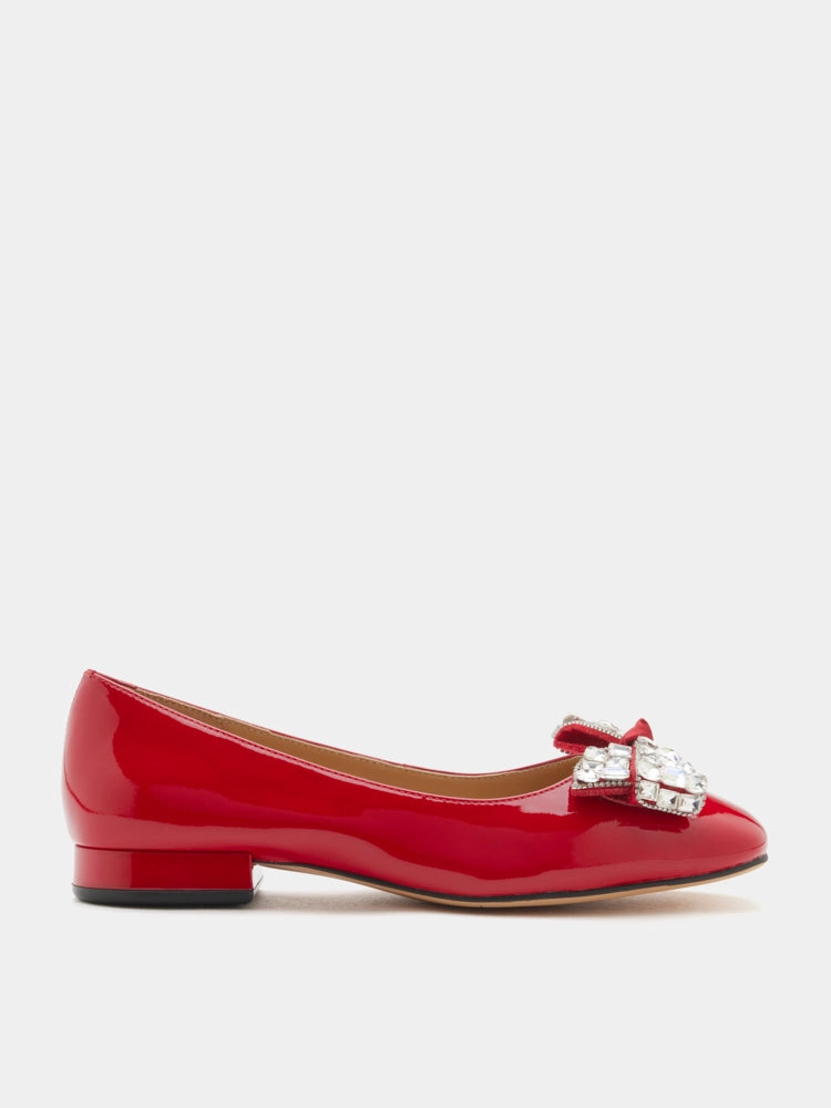 [SALE]Katy Diamante Embellished Bow Patent Leather Flats