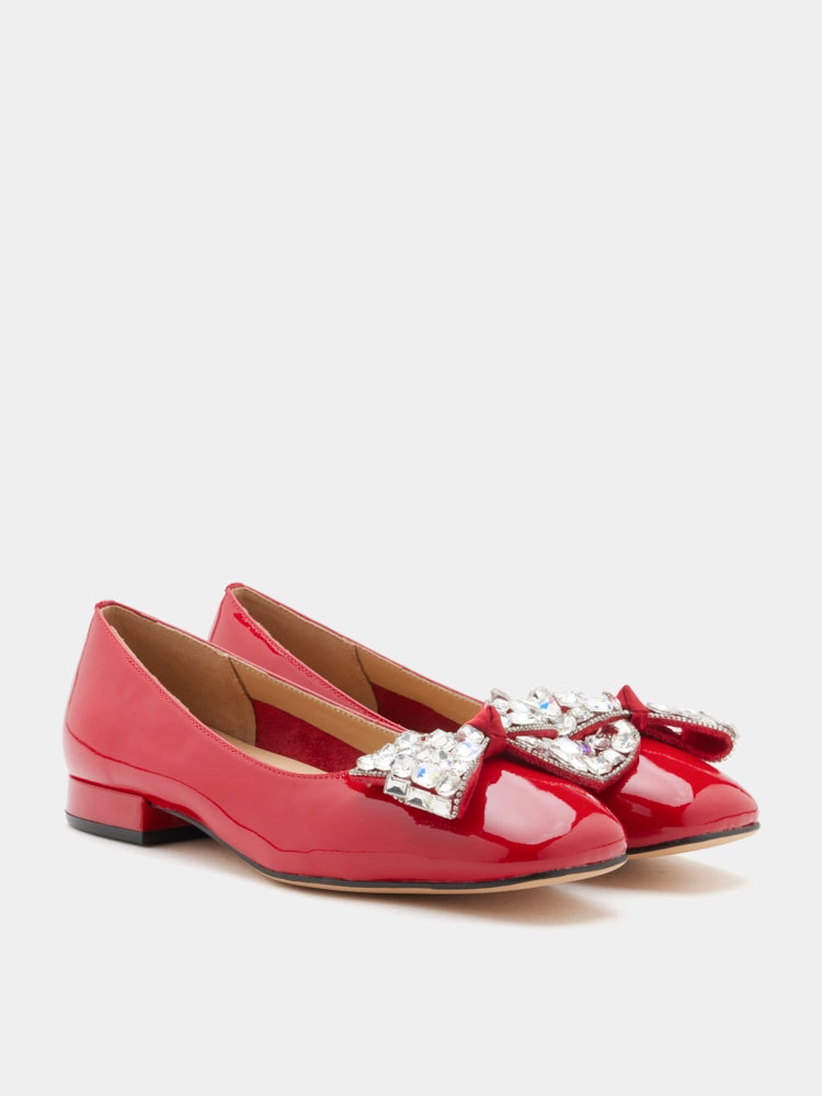 [SALE]Katy Diamante Embellished Bow Patent Leather Flats 