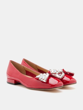 [SALE]Katy Diamante Embellished Bow Patent Leather Flats 