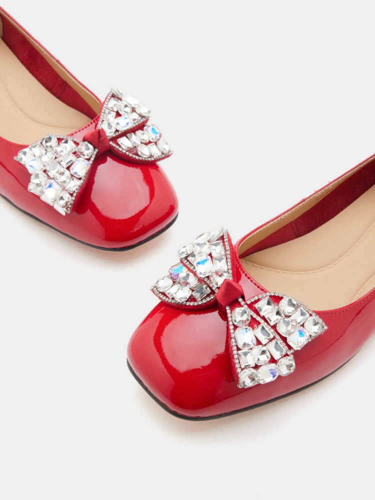 [SALE]Katy Diamante Embellished Bow Patent Leather Flats