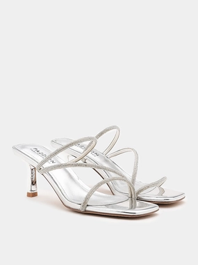 Stacey Strappy Silver Sparkly Open Toe Heels 