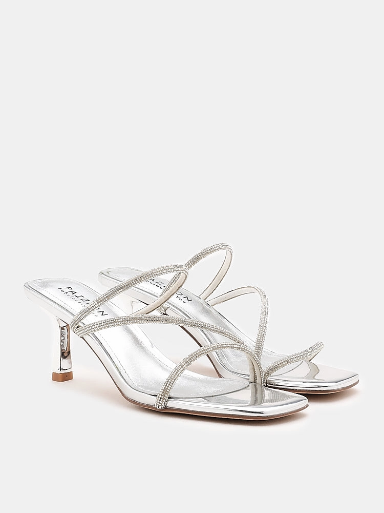  Stacey Strappy Silver Sparkly Open Toe Heels