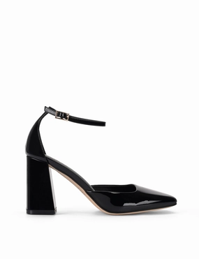 Travis Closed Toe Block Heels - Black Patent Leather 