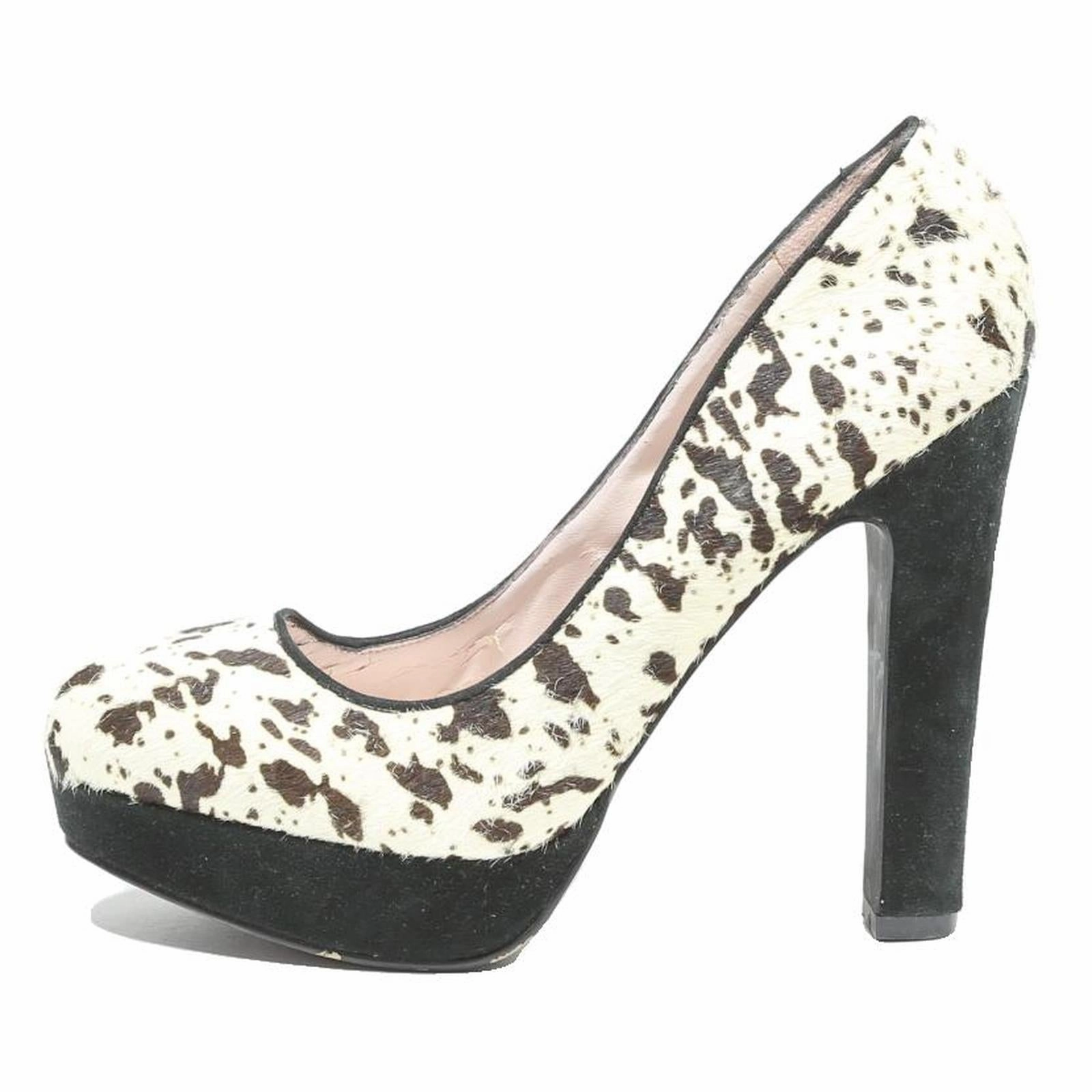 ZIGN Womens Platform Strappy Heels Black & White Synthetic UK 6 Animal Print