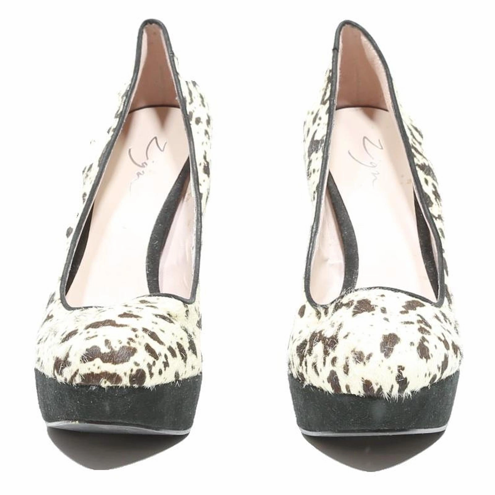 ZIGN Womens Platform Strappy Heels Black & White Synthetic UK 6 Animal Print