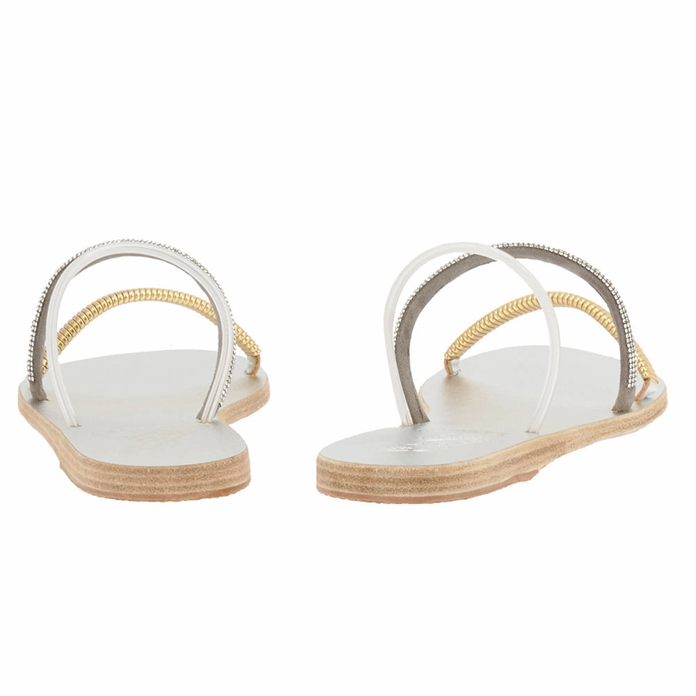 Polytimi Chain/ Strap Silver Low Wedge Heels Sandals