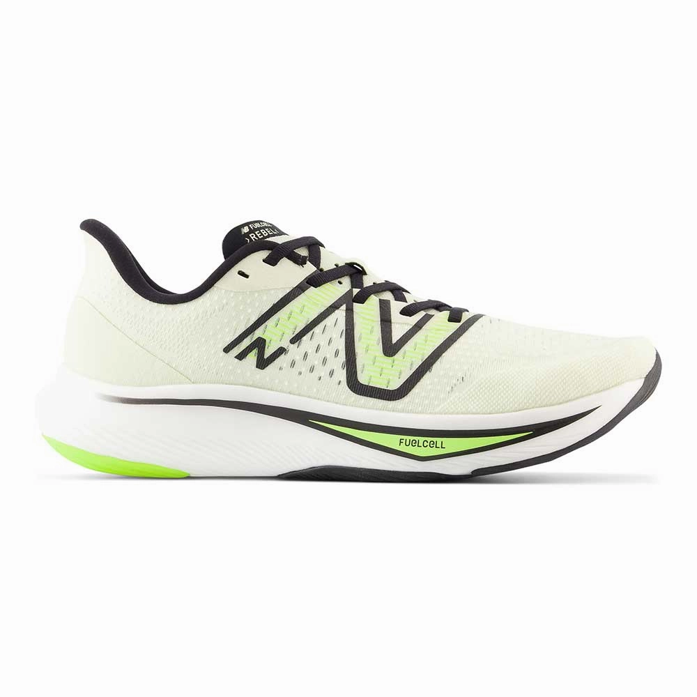 The New Balance Shoes Men's New Balance FuelCell Rebel V3, Pistachio Butter/Thirty Watt/Black, 10 D Medium