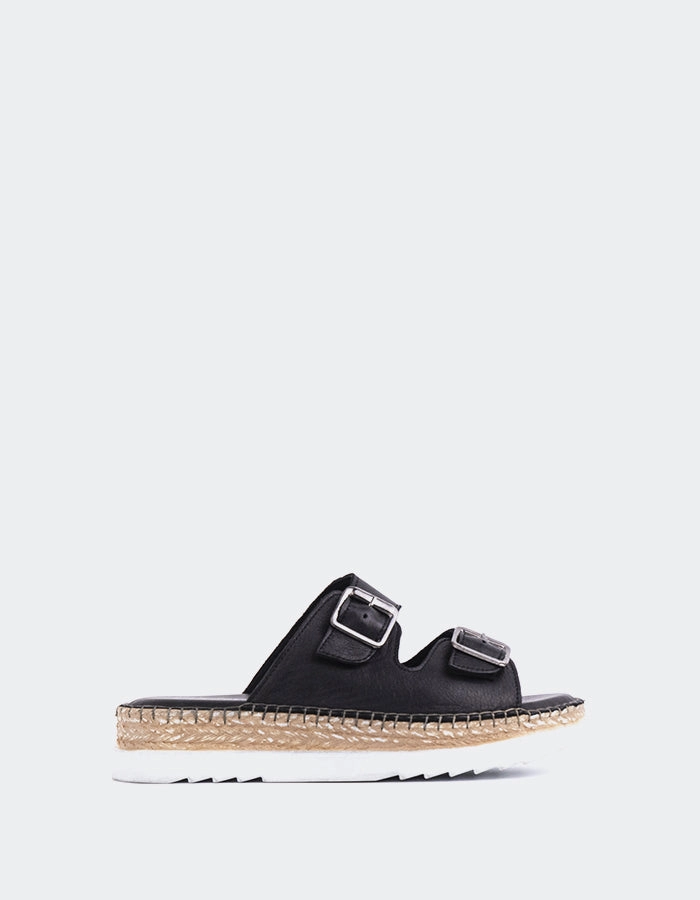 Arandel Black Leather Comfy And Stylish Sandals