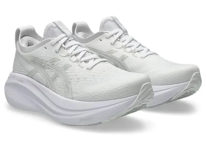 ASICS Nimbus 27 (White/Glacier Grey) - Women's 8mm Drop Running Shoes