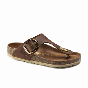 Birkenstock Women's Gizeh Big Buckle Oiled Leather Cognac St Lucia Sandals Halcyon