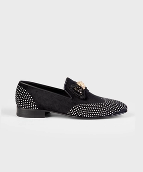Christian Louboutin Velvet Loafers Black And White Stones