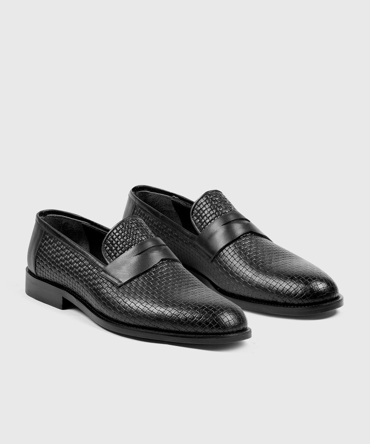 Zara Penny Loafers Black Woven Shoes