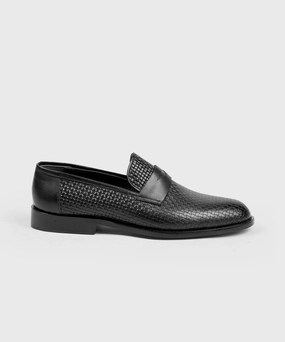 Silver Metallic Loafers Black Woven Shoes