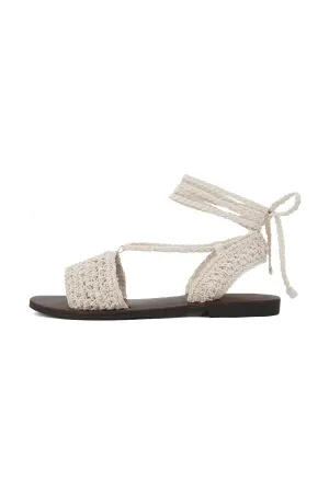 Walker Sandals Bone Crochet Ankle Tie Flat Sandals - FINAL SALE
