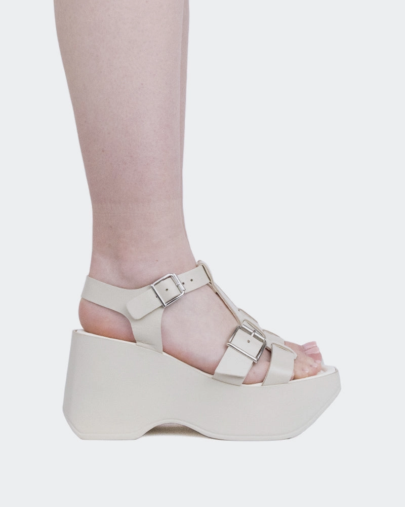 Birkenstock Platform Sandals Brinkly Off White Leather