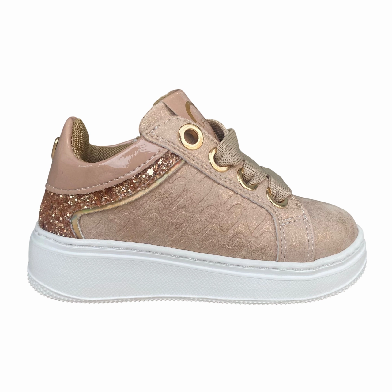 Cristiano Ronaldo Sneakers CafNoir scarpa sneakers da bambina con laccio e zip laterale e glitter c2610 rosa-oro