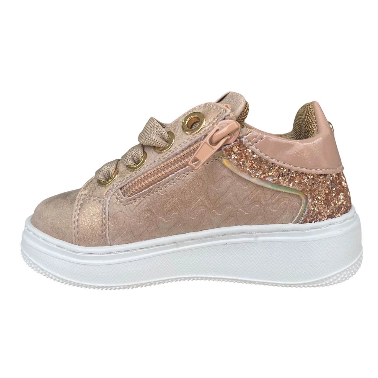 CafNoir scarpa sneakers da bambina con laccio e zip laterale e glitter c2610 rosa-oro Sneakers Reddit