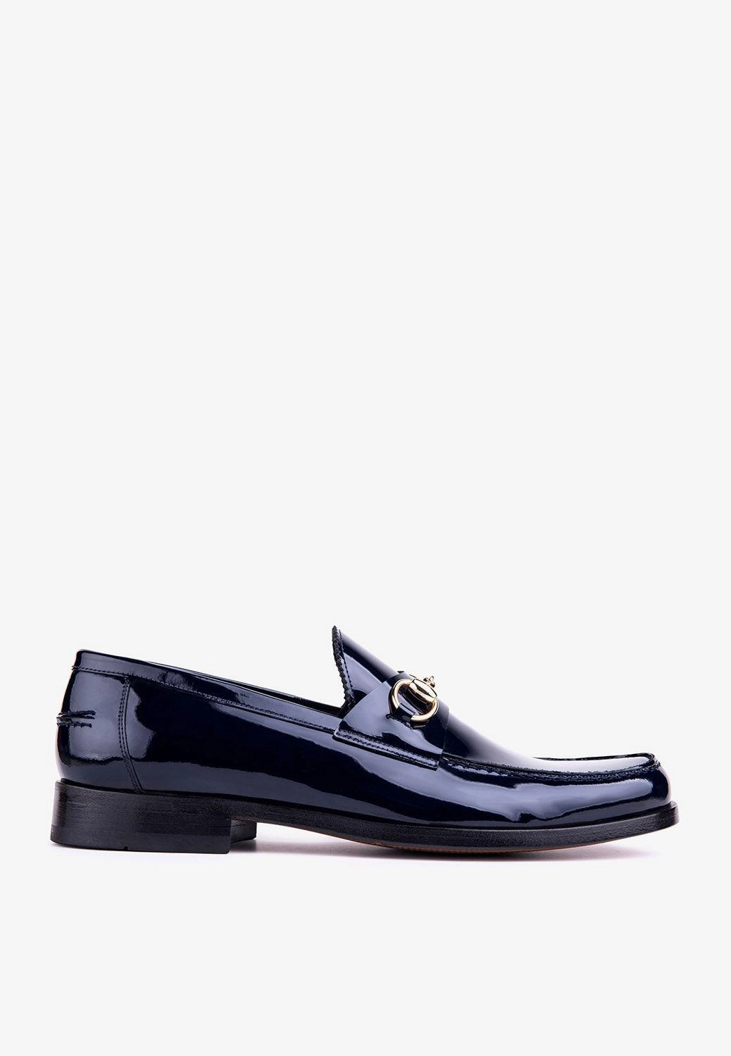 Ceremony Mens Navy Patent Leather Loafer Gold Buckle Camper Walden Loafers