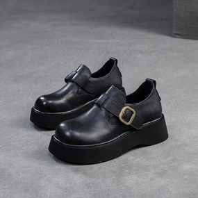 Factory Loafers Women Retro Solid Soft Leather Round Head Loafers