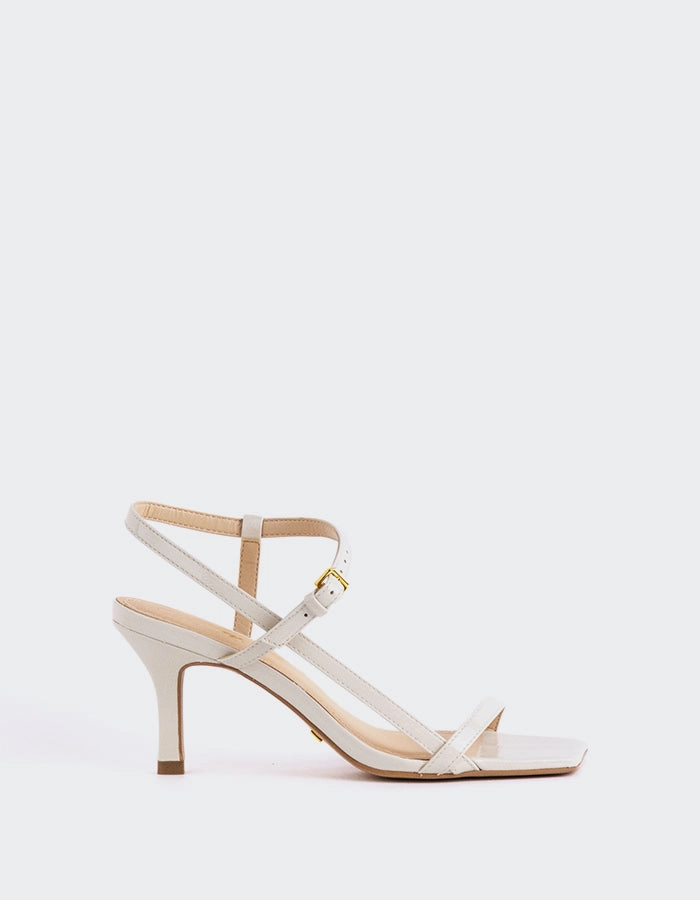 Charmy Off White Naplack Low Heel Strappy Sandals