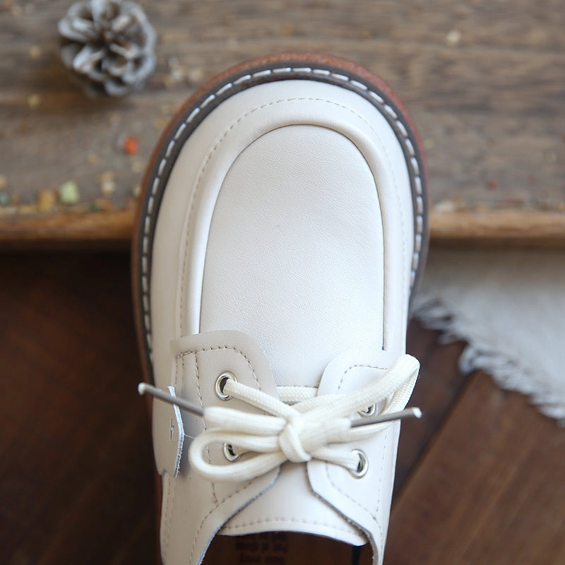 Low Heel Loafers Women Retro Leather Lace-Up Casual Loafers