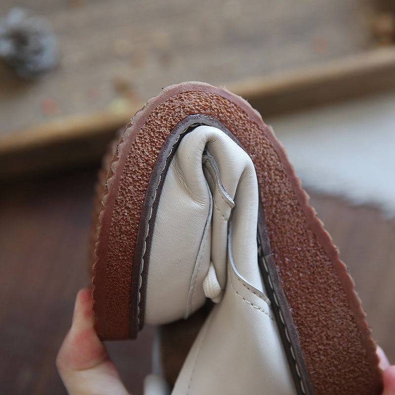 Soft Loafers Women Retro Leather Lace-Up Casual Loafers