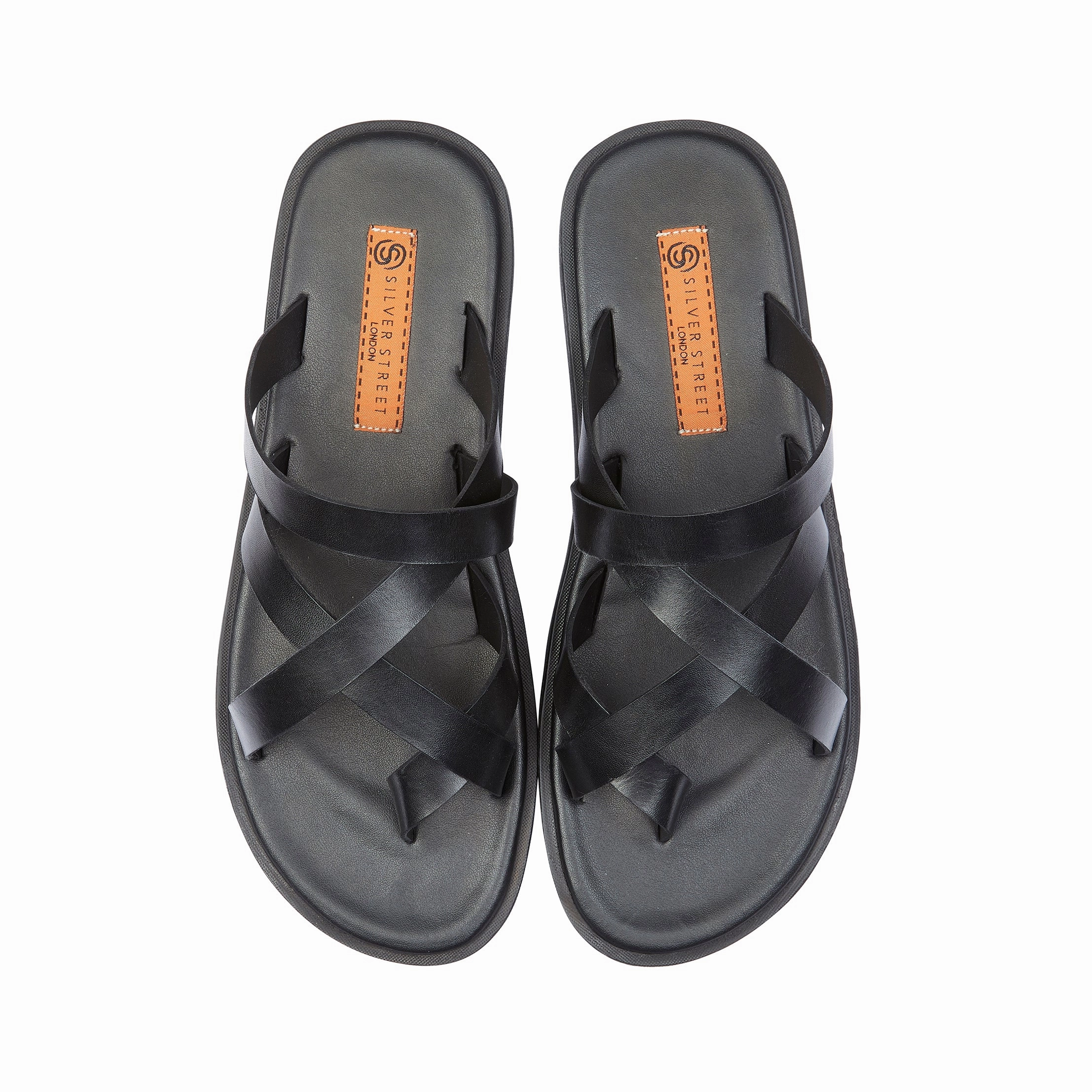 Wide Width Bridal Sandals Crouchend Leather Sliders - Black