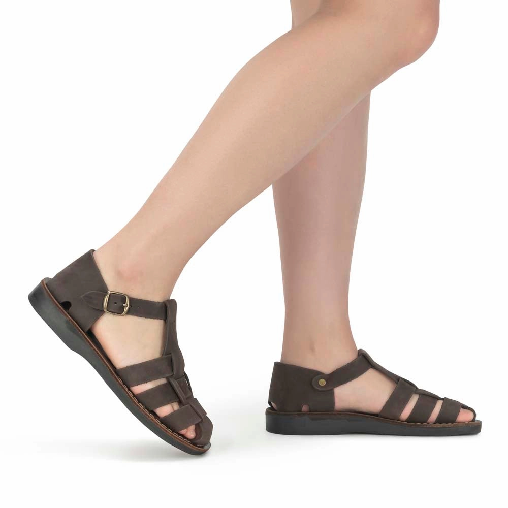 Daniel - Leather Fisherman Sport Sandal | Brown Nubuck Sandals With Closed Toe