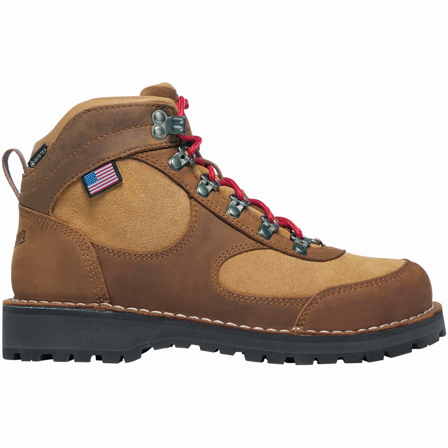 Danner Womens Cascade Crest GTX Grizzly Brown/Rhodo Red Leather Hiking Boots Wet Hiking Shoes