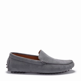 Navy Blue Penny Loafers Driving Loafers, slate grey suede