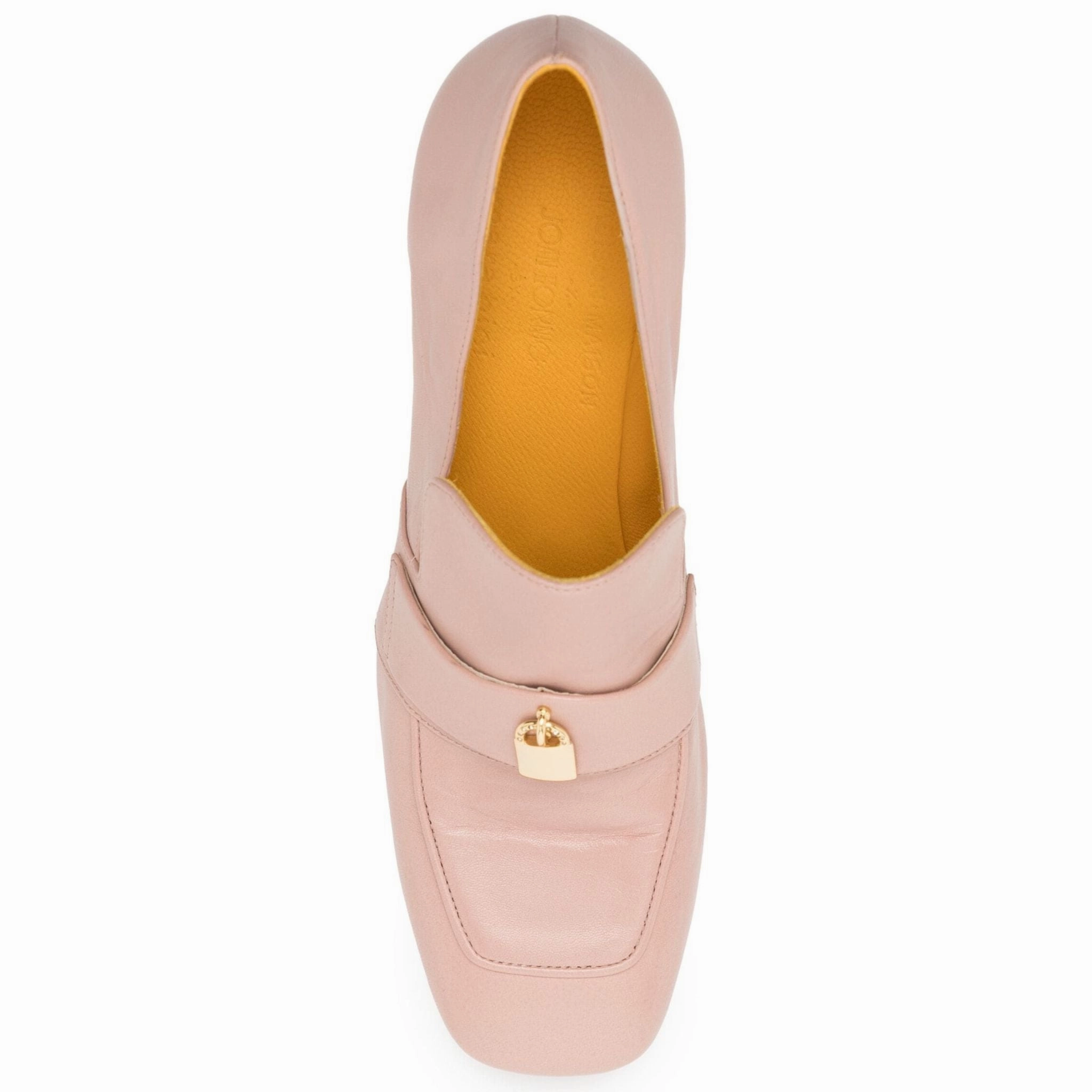 Platform Chunky Loafers Light Pink Leather Lock Heel Loafer