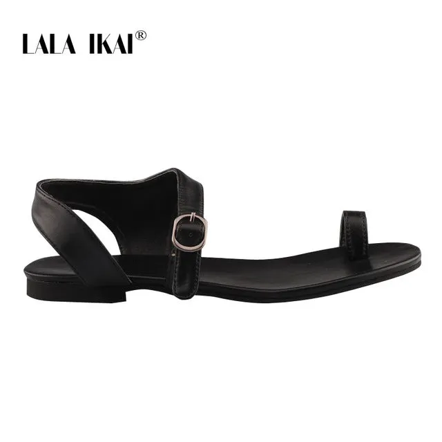 Best Comfy Sandals LALA IKAI Women Sandals Summer Outside Beach Buckle Strap PU Leather Gladiator Ladies Flat Sandals Female Sandalias 014A3362-45