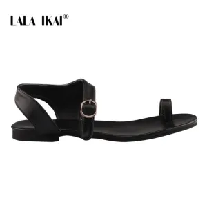 Family Friendly Sandals Resorts LALA IKAI Women Sandals Summer Outside Beach Buckle Strap PU Leather Gladiator Ladies Flat Sandals Female Sandalias 014A3362-45