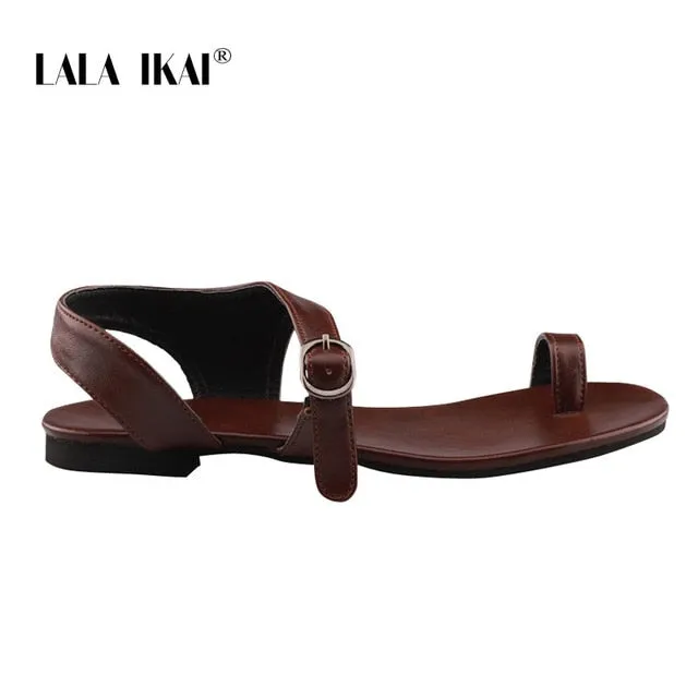 Joie Sandals LALA IKAI Women Sandals Summer Outside Beach Buckle Strap PU Leather Gladiator Ladies Flat Sandals Female Sandalias 014A3362-45