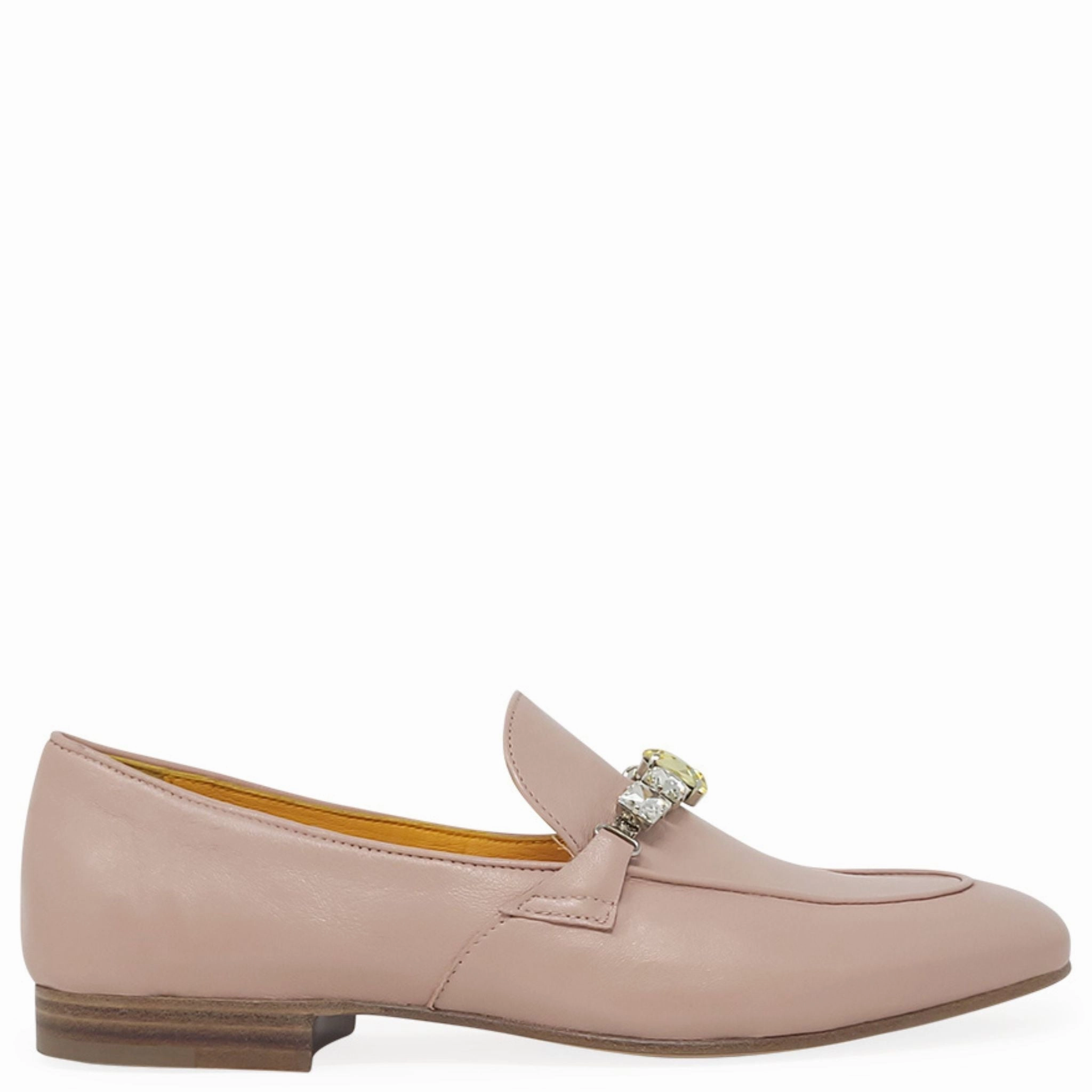 Pink Leather Flat Jeweled Loafer