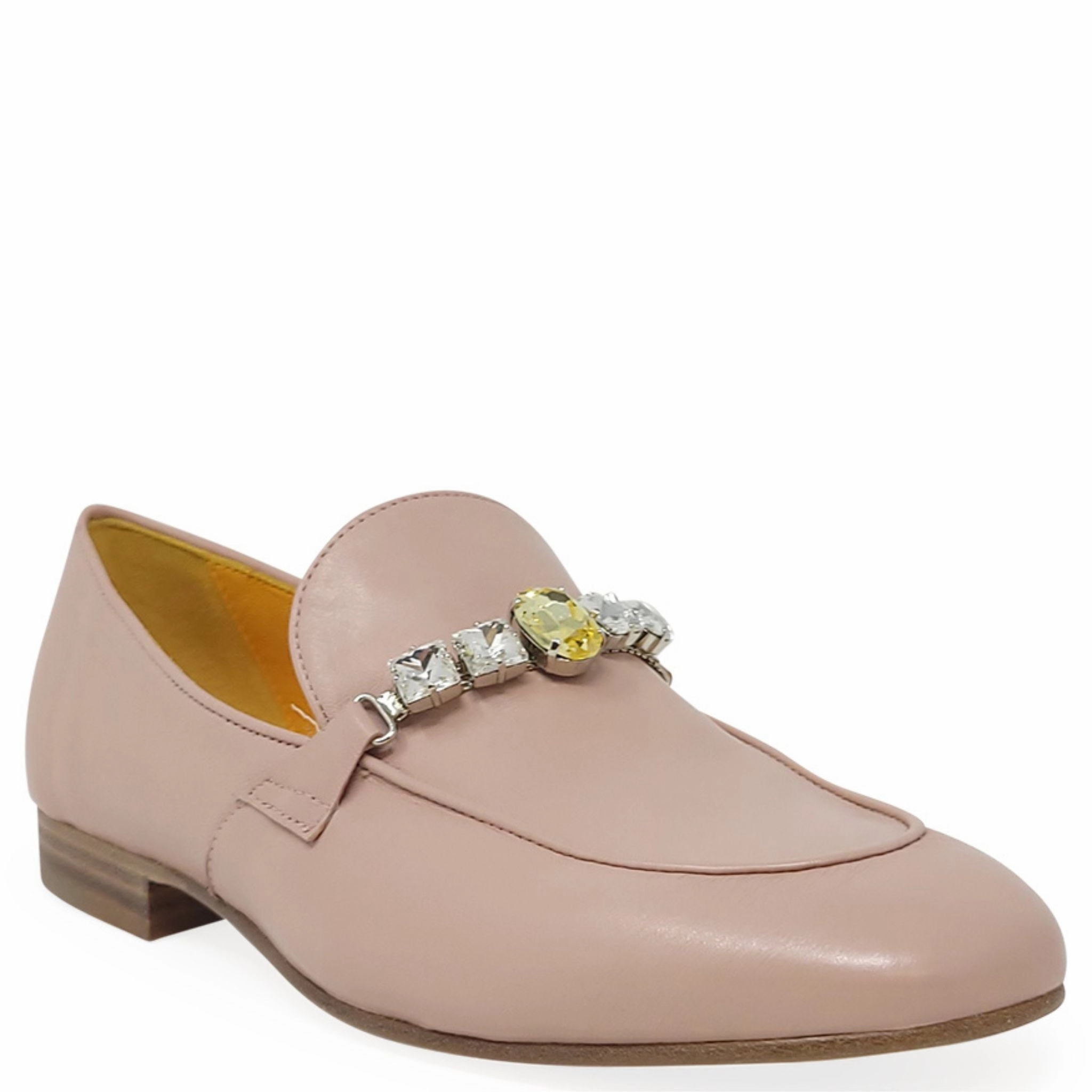 Loafers 70s Pink Leather Flat Jeweled Loafer