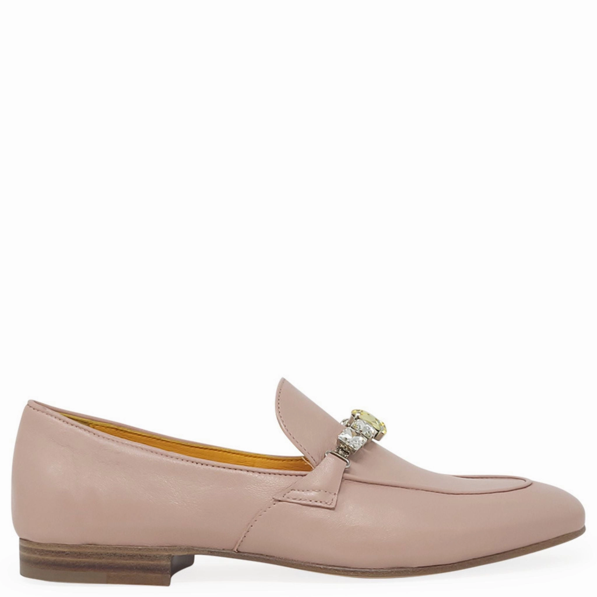 Pink Leather Flat Jeweled Loafer Safety Shoes Loafers