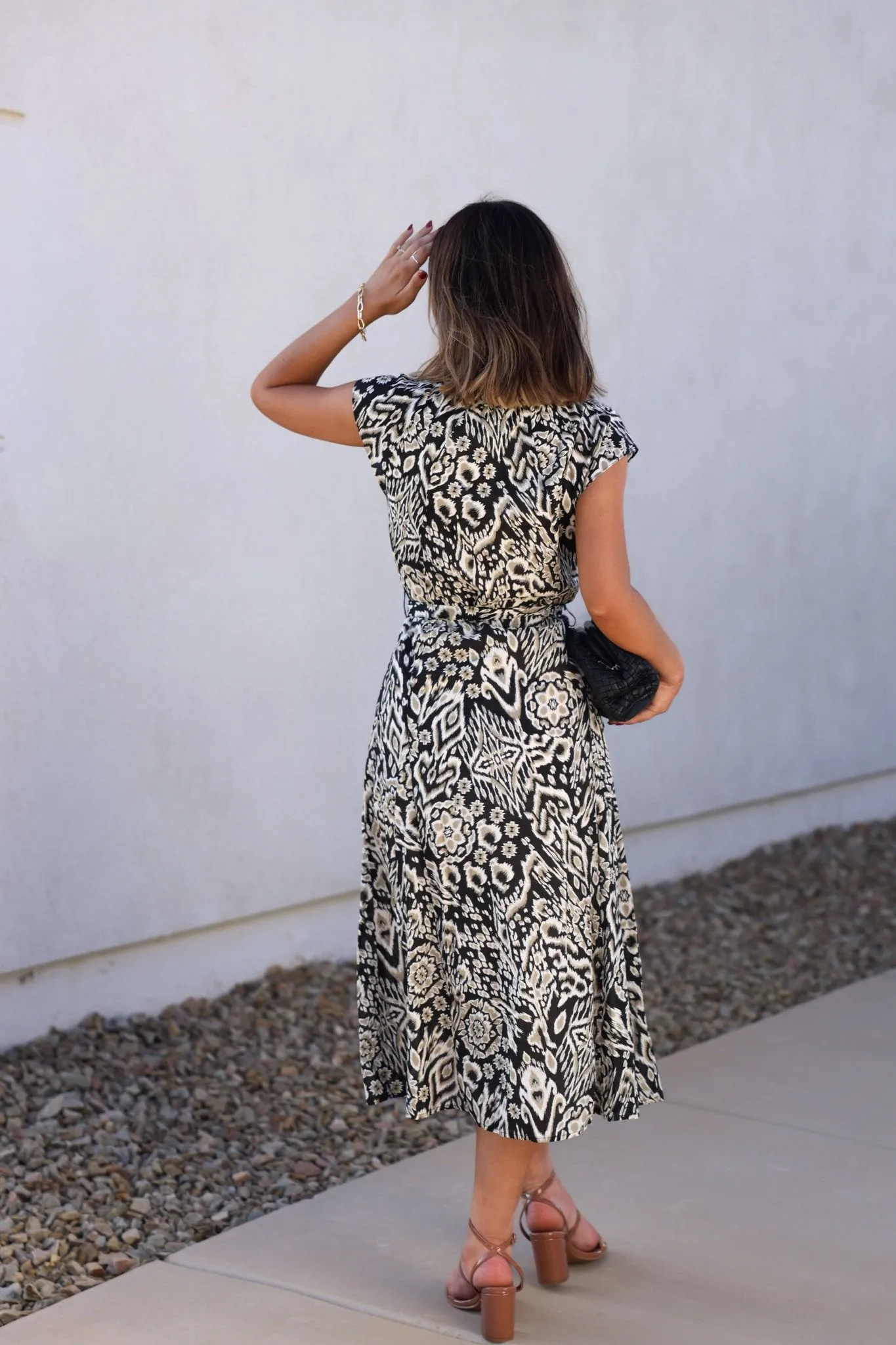 Elan Black Print Belted Midi Dress - FINAL SALE Antigua Y Barbuda