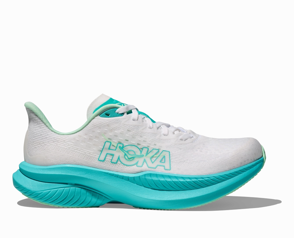 Better Than Shoes 'HOKA' Women's Mach 6 - White / Cielo Blue
