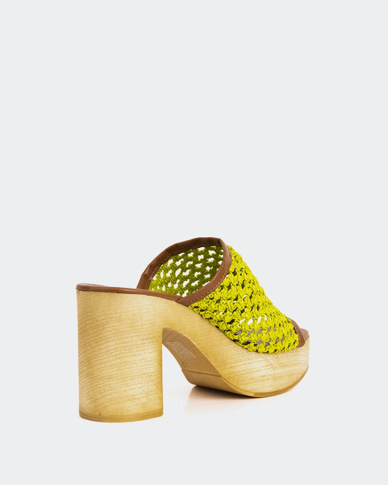 Faustine Lime Rafia High Wedge Sandals