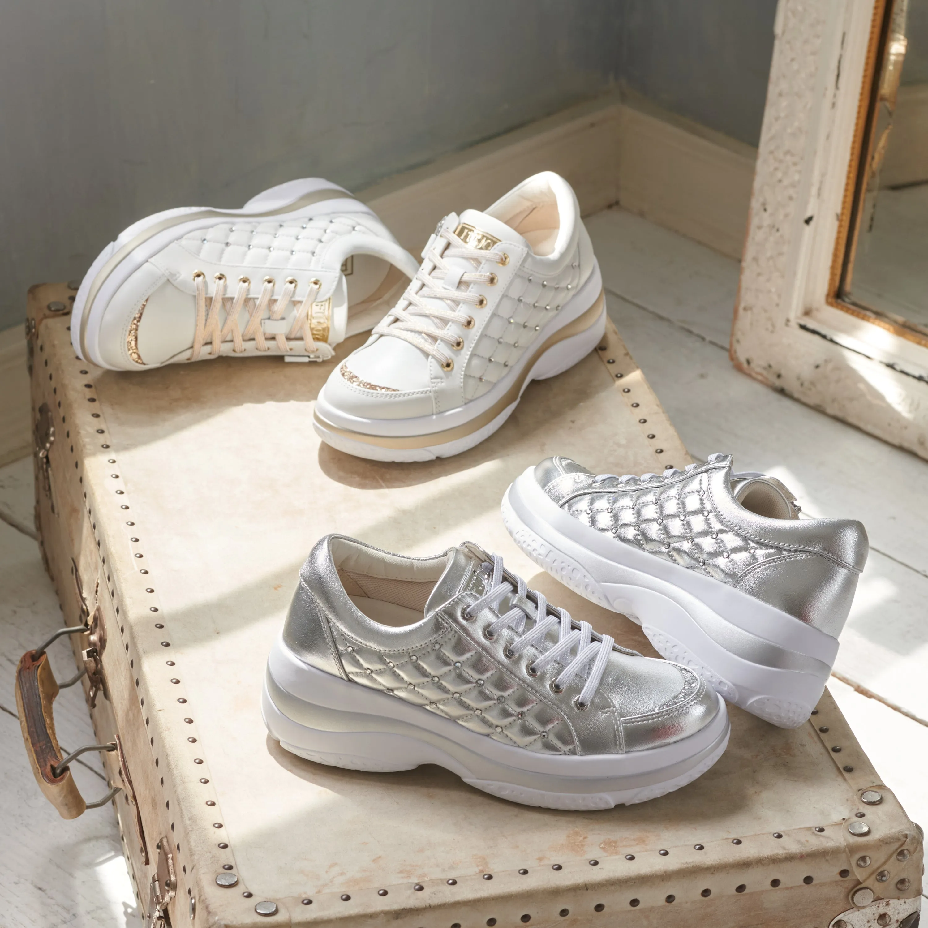 FITJOY Platform Sneakers | Lightweight, Soft Sheepskin, Swarovski Crystal Accents #FJ107