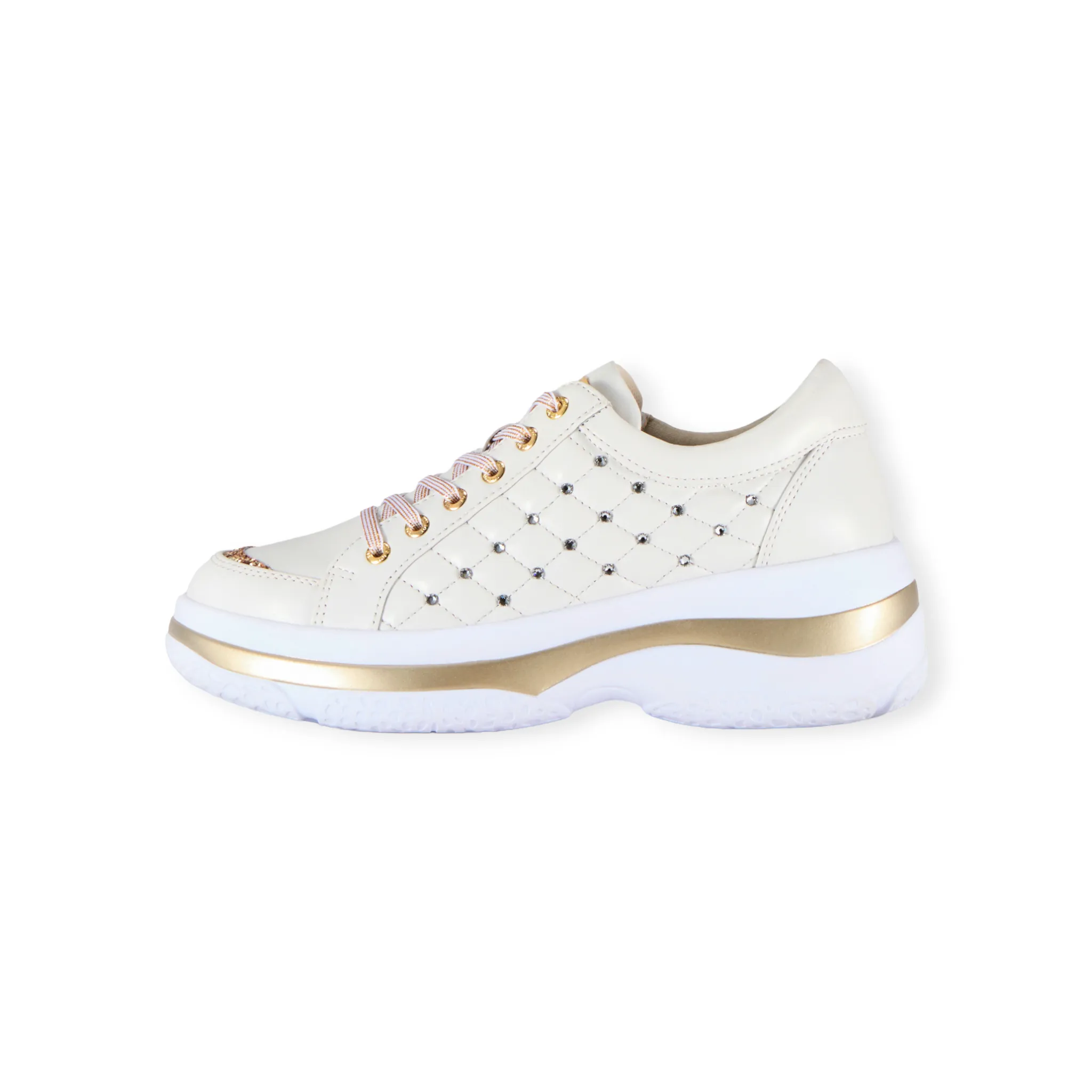 FITJOY Platform Sneakers | Lightweight, Soft Sheepskin, Swarovski Crystal Accents #FJ107
