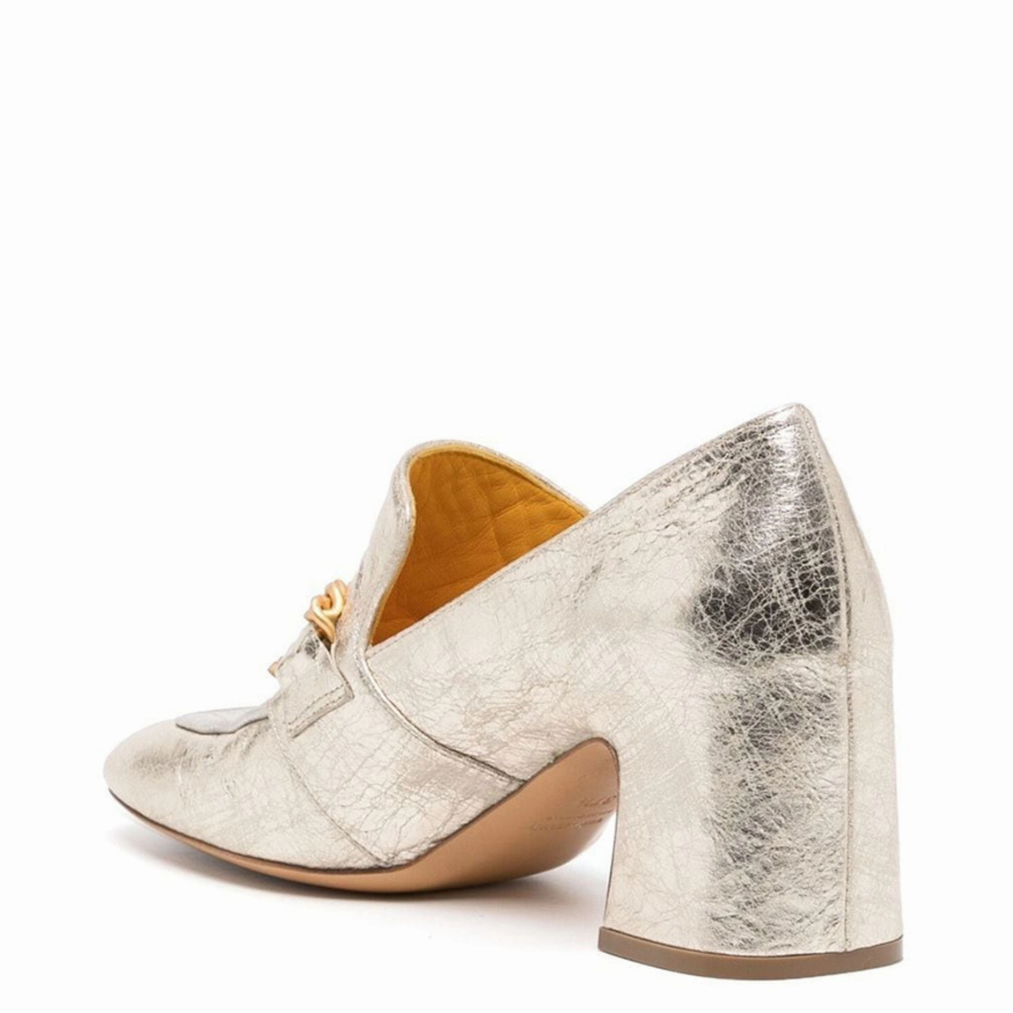 Gold/Silver Leather Mid Heel Loafer W/Chain Vionic Suede Loafers