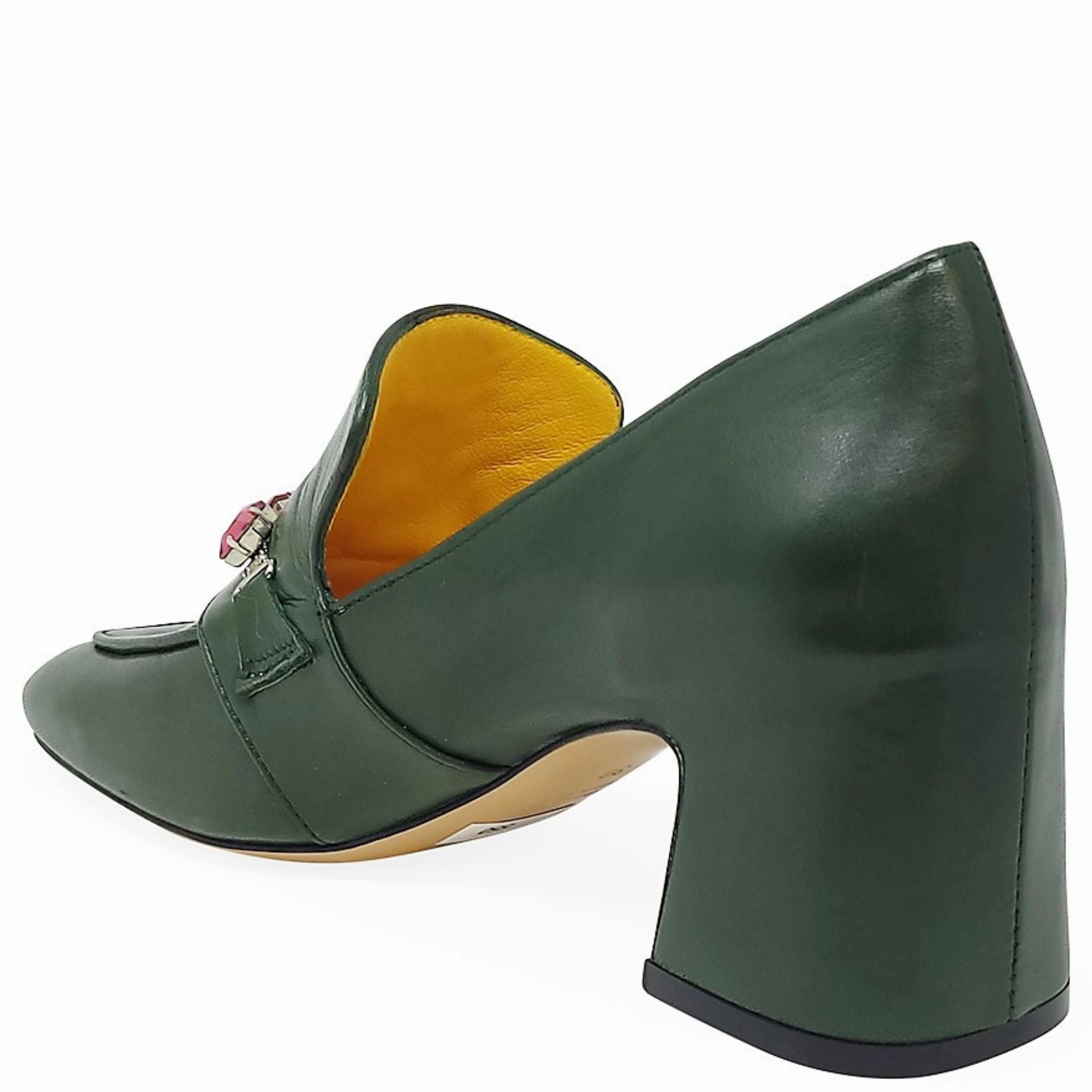 Loafers Penny Green Leather Mid Heel Jeweled Loafer