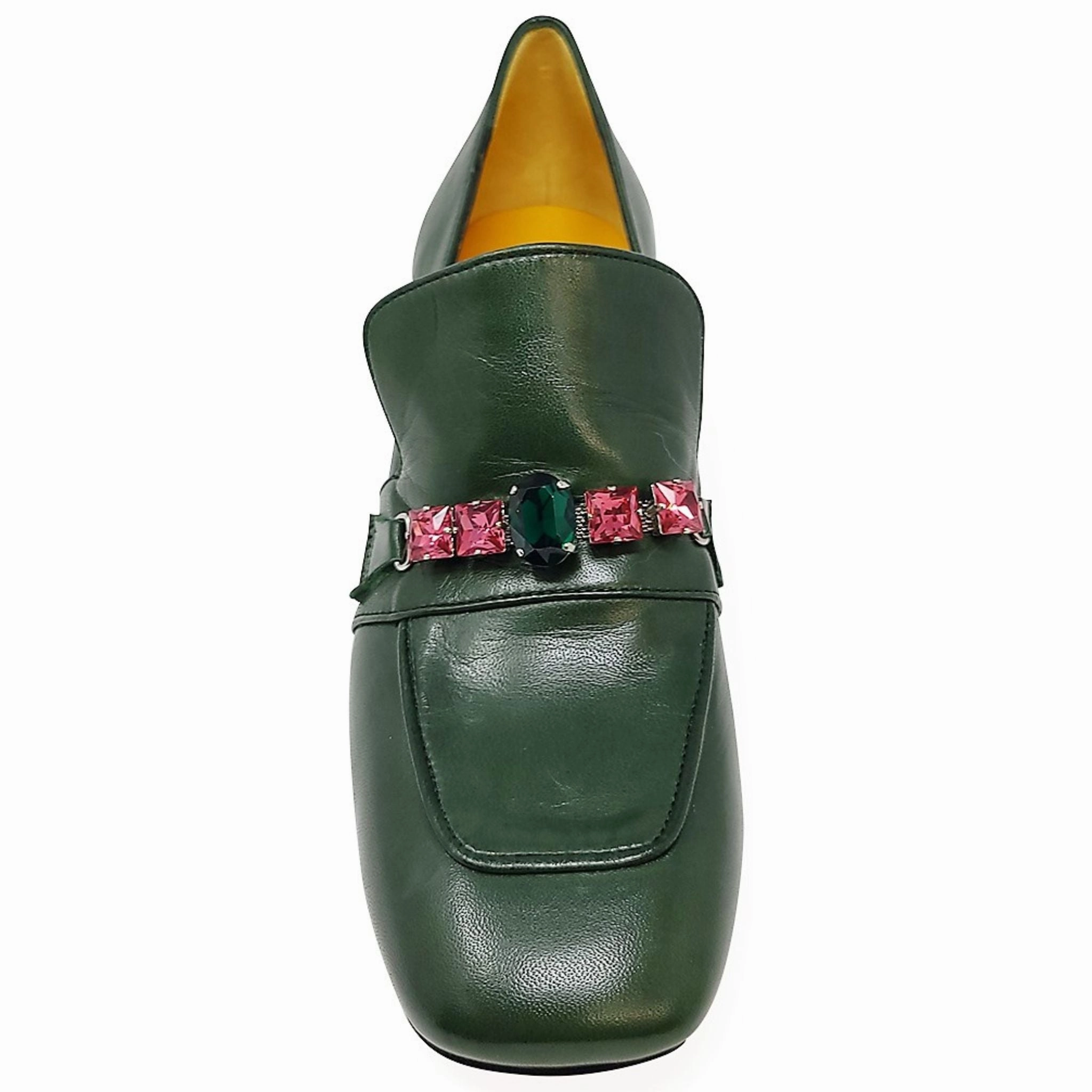 Polo Ralph Lauren Alston Leather Penny Loafers Green Leather Mid Heel Jeweled Loafer