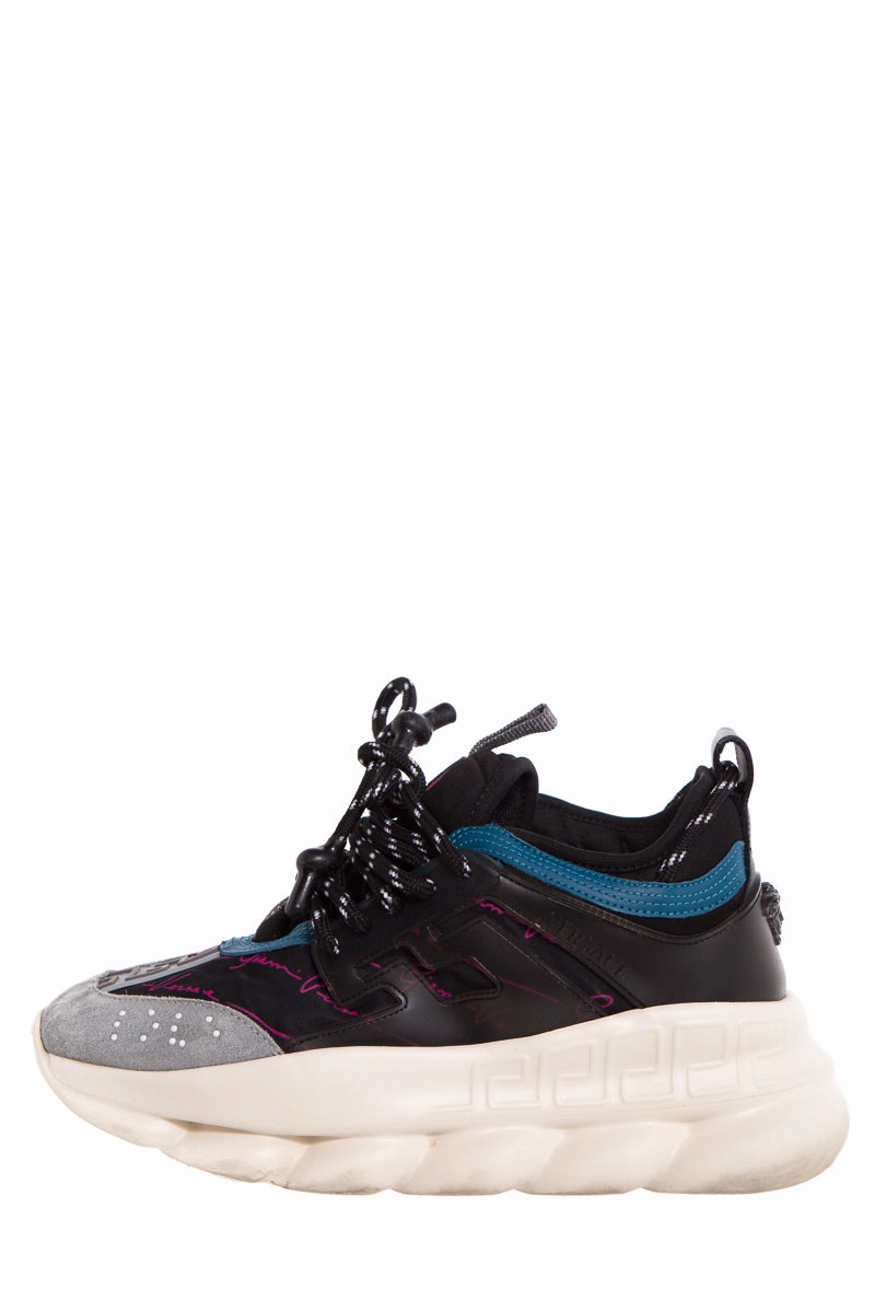 Sneakers Size 2 Versace Black & Blue Suede Sneakers SZ 7.5