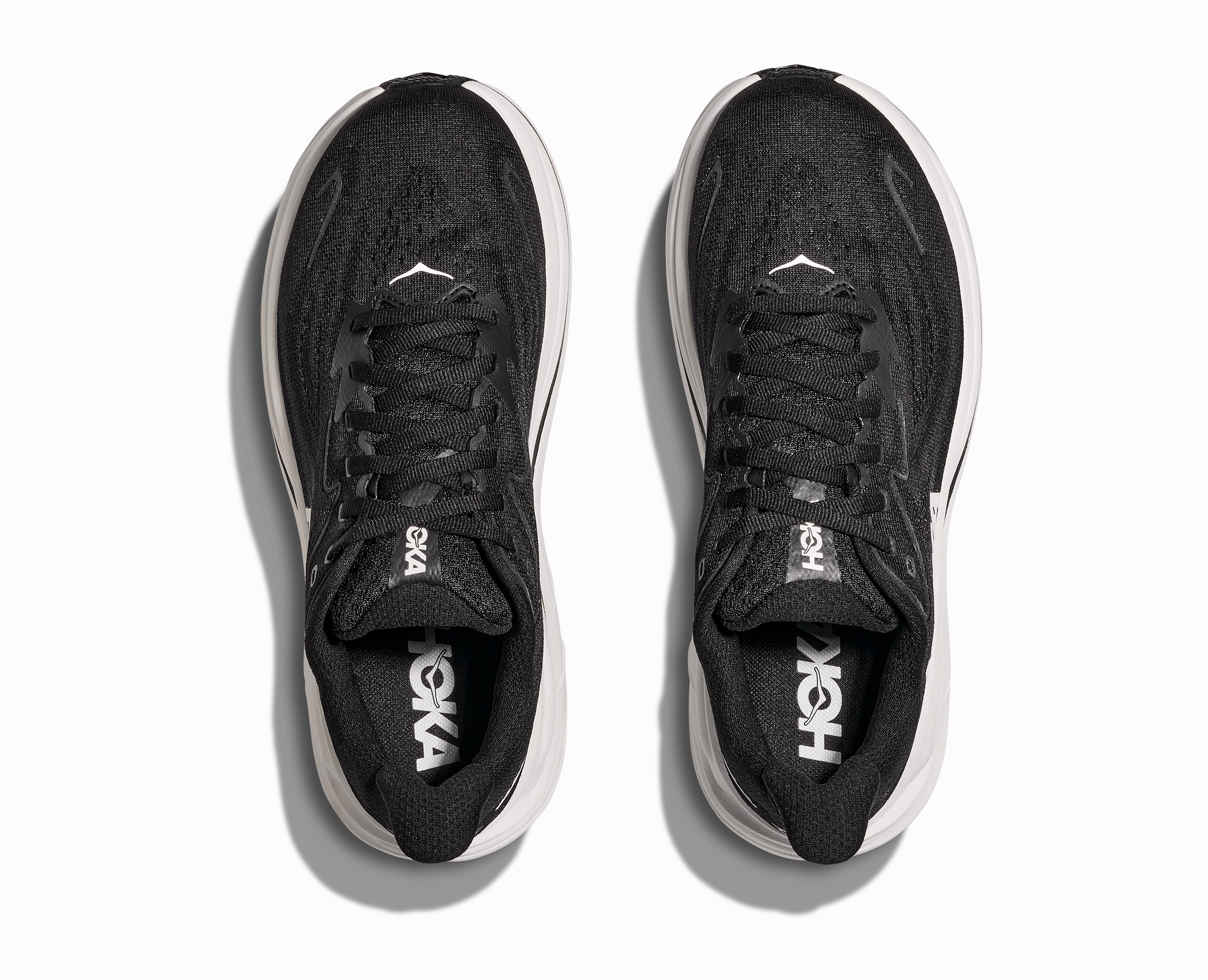 HOKA Men's Clifton 10 - BLACK / WHITE Running Shoes Flat Footed