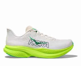 HOKA Men's Mach 6 - WHITE / NEON LIME Best Carbon Plate Running Shoe