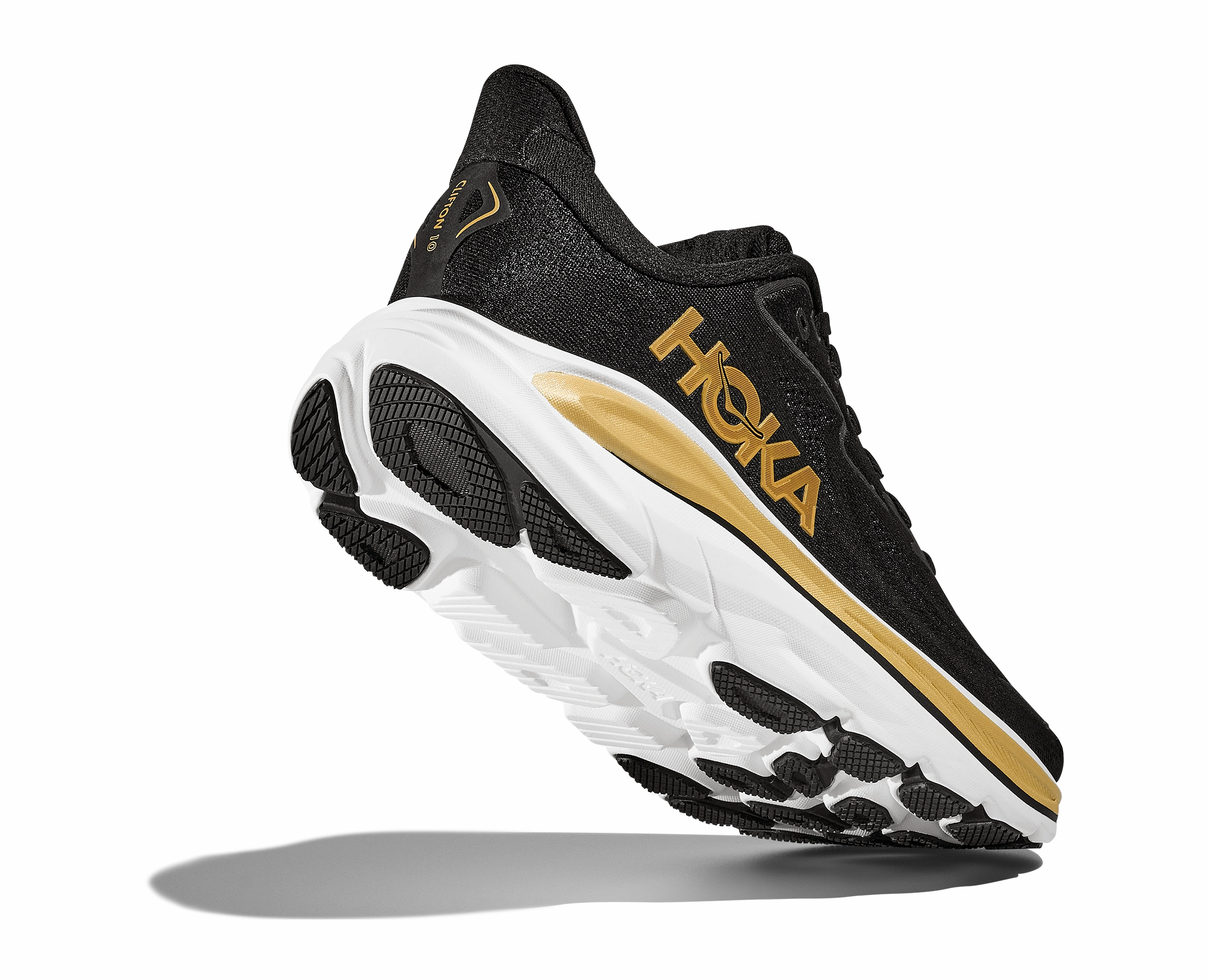 Flat Feet Running Shoe HOKA Women's Clifton 10 - BLACK / GOLD